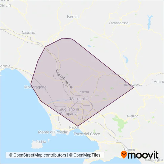 Area coperta dal servizio di Autoservizi Irpini