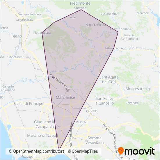 Area coperta dal servizio di Autolinee Ferrazza