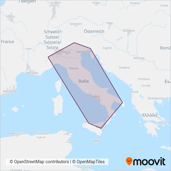 Area coperta dal servizio di Trenitalia