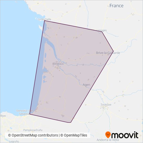 Carte de la zone de couverture de SNCF VOYAGEURS