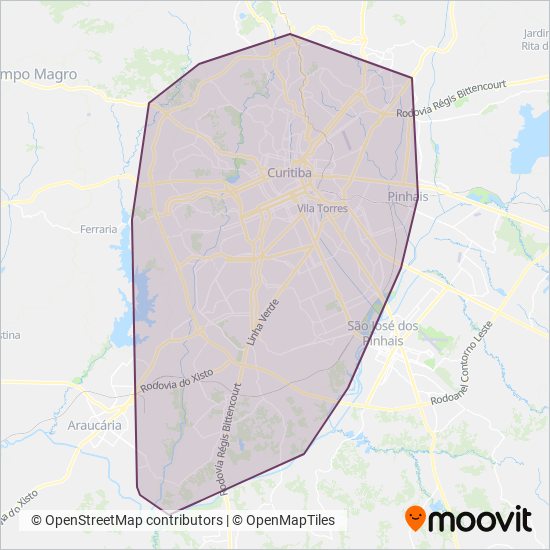 Mapa da área de cobertura da URBS