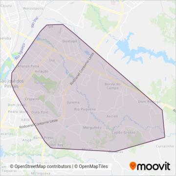 Mapa da área de cobertura da Auto Viação São José