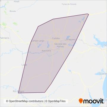 Mapa da área de cobertura da Viação Piraquara