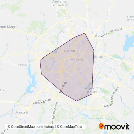 Sistema Integrado de Mobilidade (URBS) coverage area map