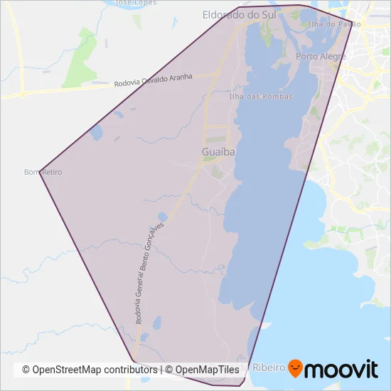 Guaíba - Metroplan e DAER coverage area map