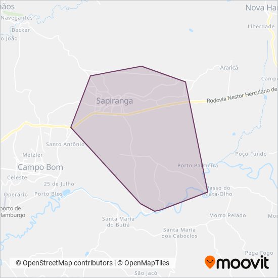 Mapa da área de cobertura da TC SAPI (Urbano - Sapiranga)