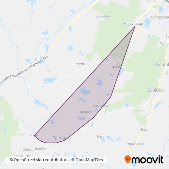 Mapa da área de cobertura da Transpryme (Transporte Alternativo)