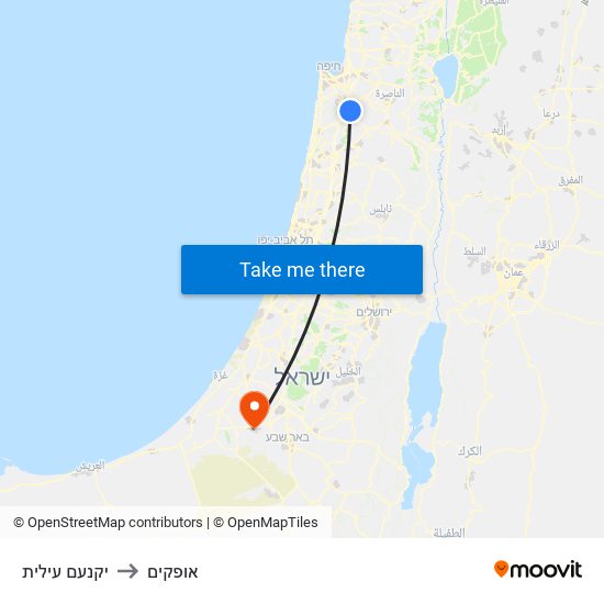 יקנעם עילית to אופקים map