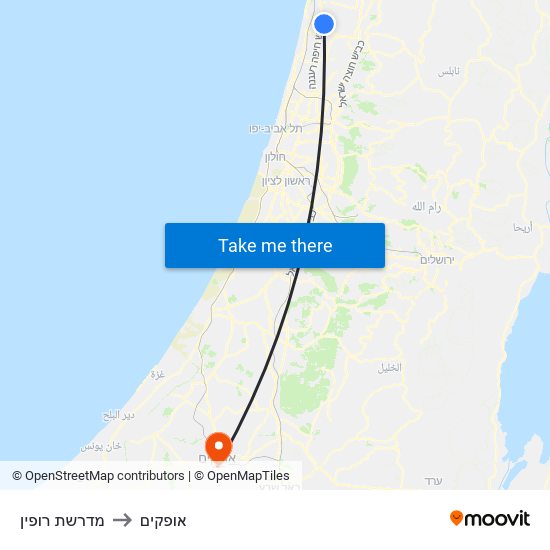 מדרשת רופין to אופקים map