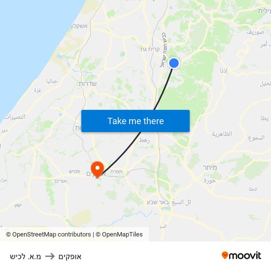 מ.א. לכיש to אופקים map