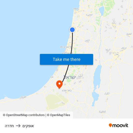 חדרה to אופקים map