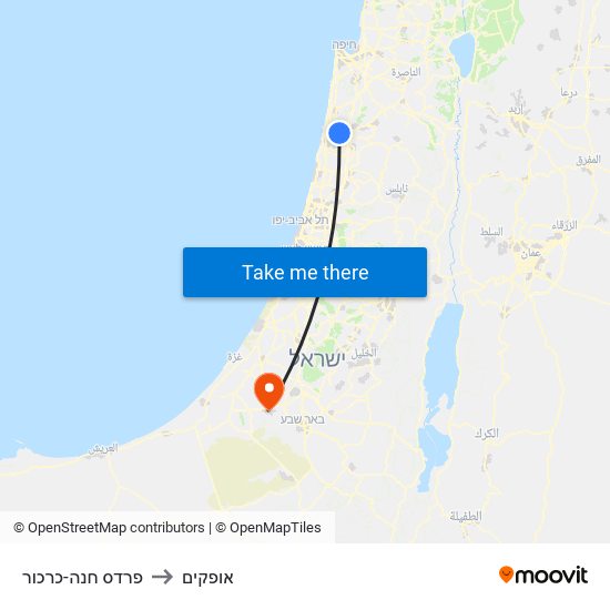 פרדס חנה-כרכור to אופקים map