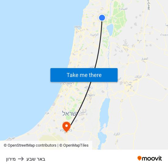 מירון to באר שבע map