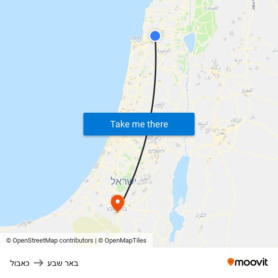 כאבול to באר שבע map