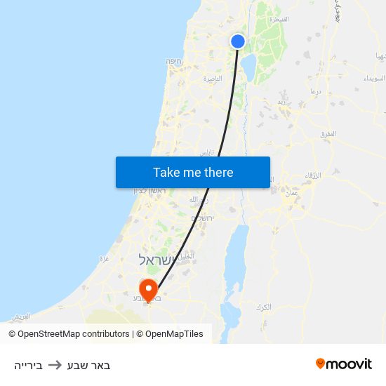 בירייה to באר שבע map