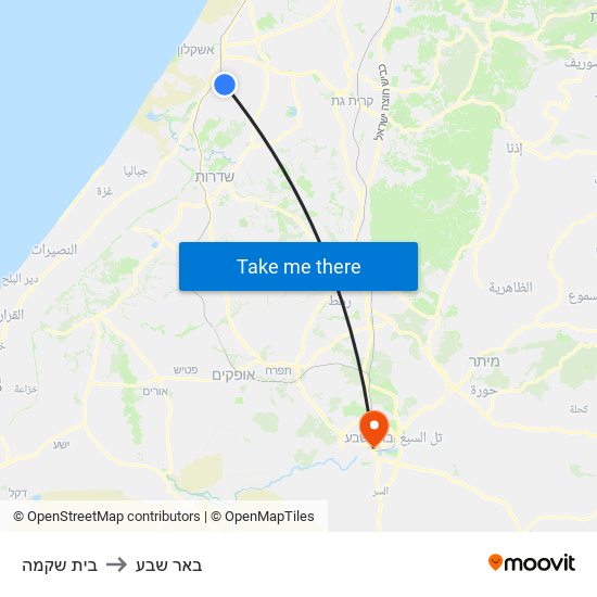 בית שקמה to באר שבע map