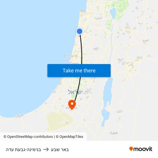 בנימינה-גבעת עדה to באר שבע map