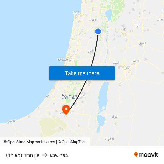 עין חרוד (מאוחד) to באר שבע map