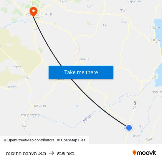 מ.א. הערבה התיכונה to באר שבע map