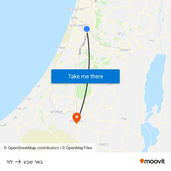 לוד to באר שבע map