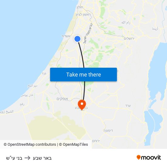 בני עי"ש to באר שבע map