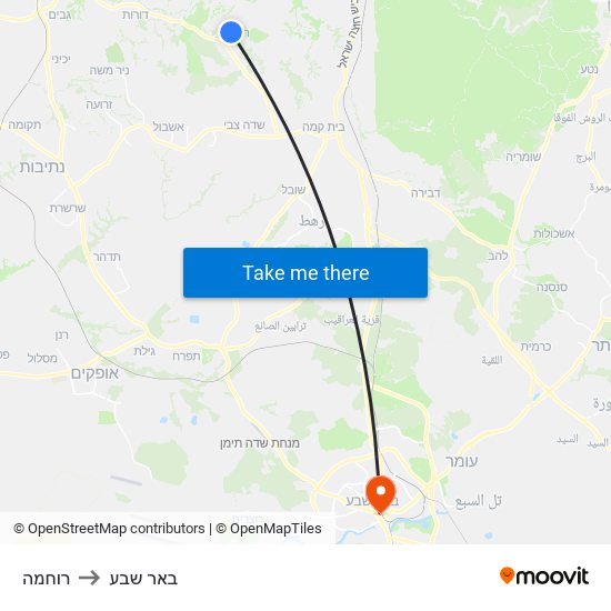 רוחמה to באר שבע map