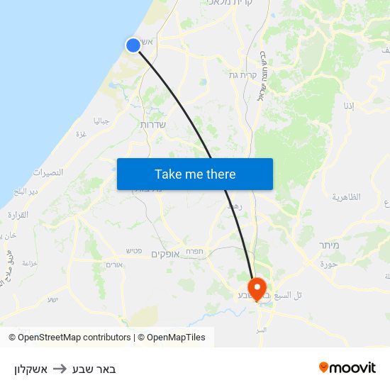 אשקלון to באר שבע map