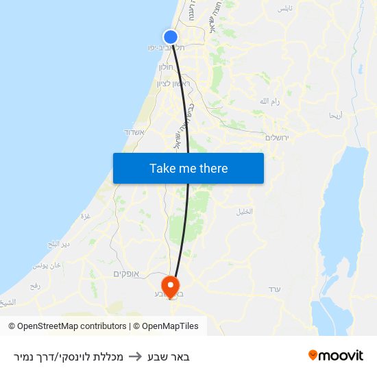 מכללת לוינסקי/דרך נמיר to באר שבע map