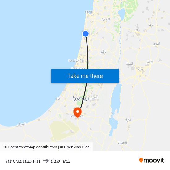 ת. רכבת בנימינה to באר שבע map