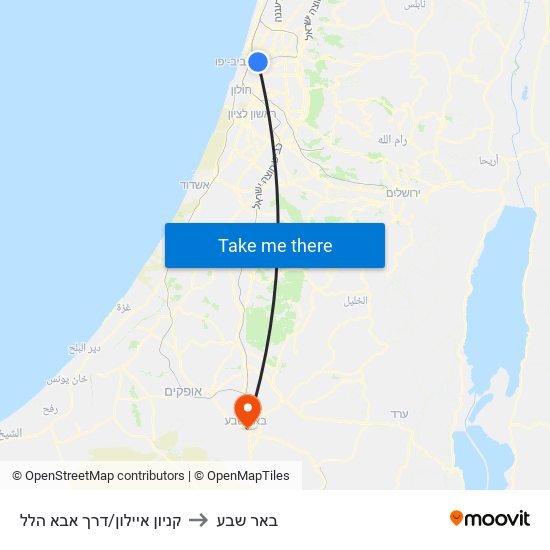קניון איילון/דרך אבא הלל to באר שבע map