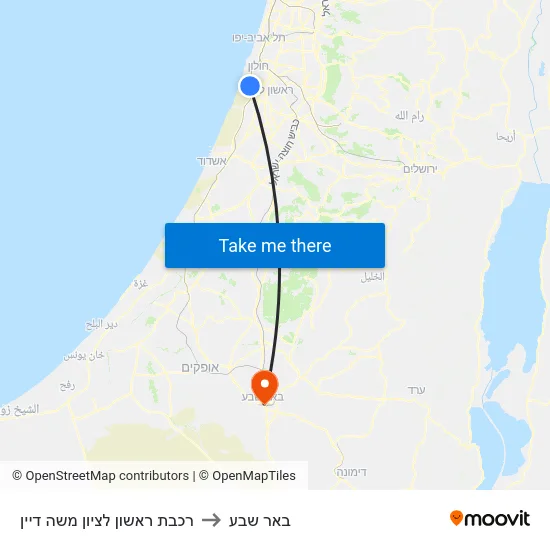 רכבת ראשון לציון משה דיין to באר שבע map