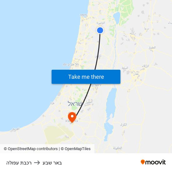 רכבת עפולה to באר שבע map