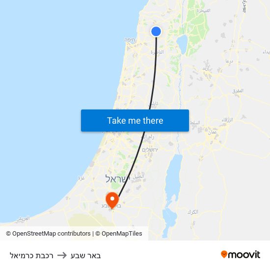 רכבת כרמיאל to באר שבע map