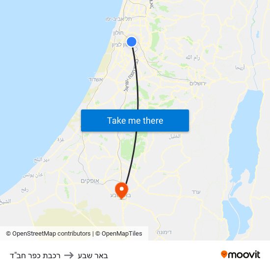 רכבת כפר חב"ד to באר שבע map