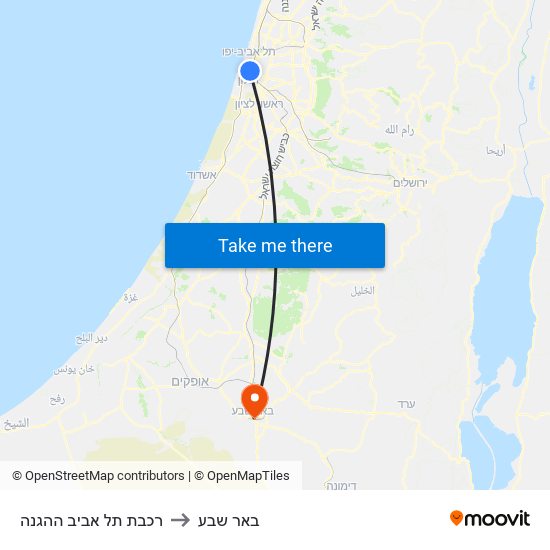 רכבת תל אביב ההגנה to באר שבע map