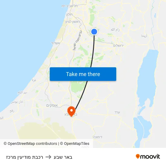 רכבת מודיעין מרכז to באר שבע map