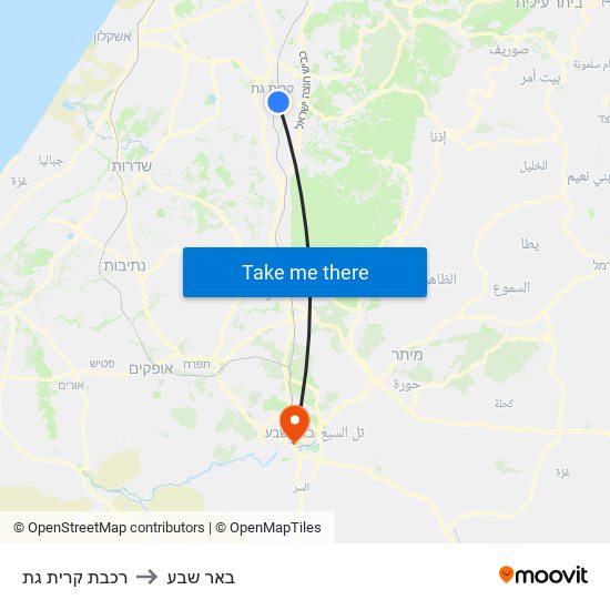 רכבת קרית גת to באר שבע map