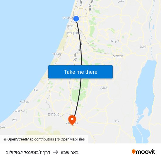 דרך ז'בוטינסקי/סוקולוב to באר שבע map