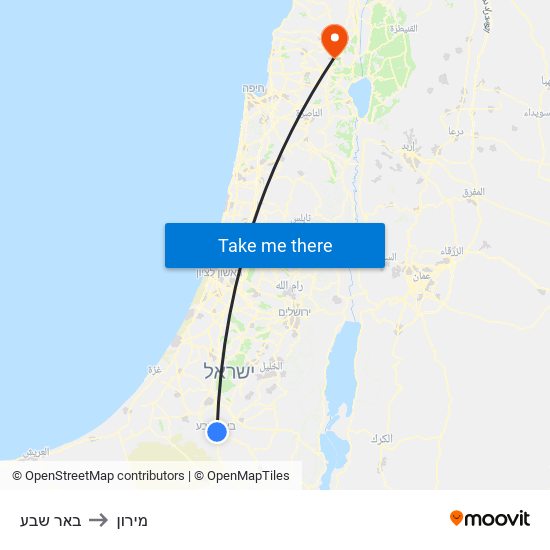 באר שבע to מירון map