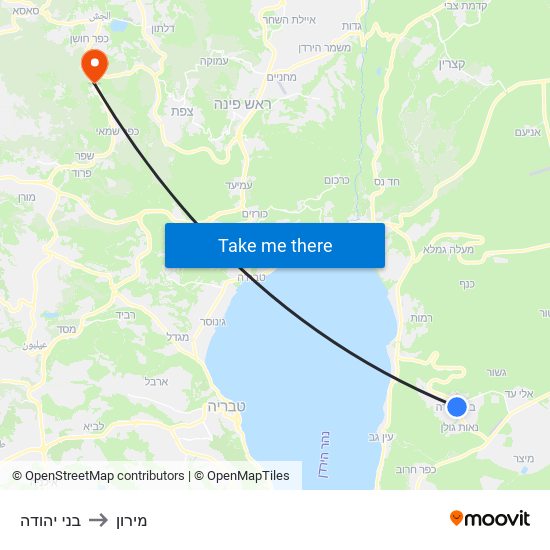 בני יהודה to מירון map