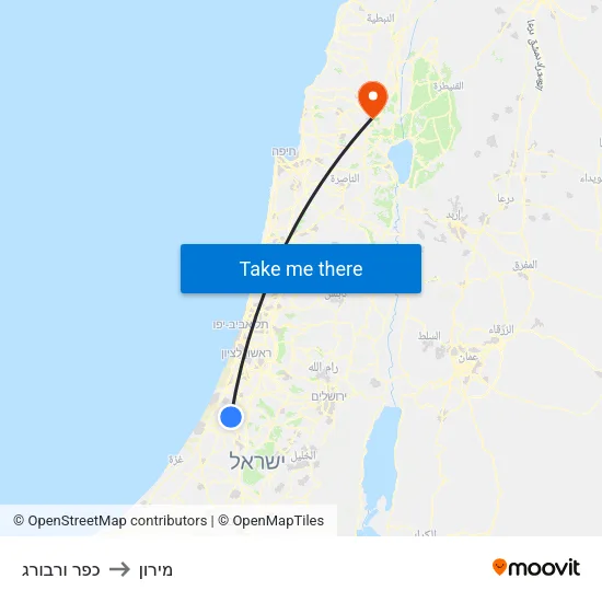 כפר ורבורג to מירון map
