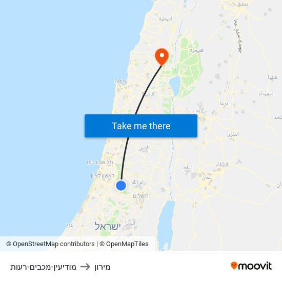 מודיעין-מכבים-רעות to מירון map