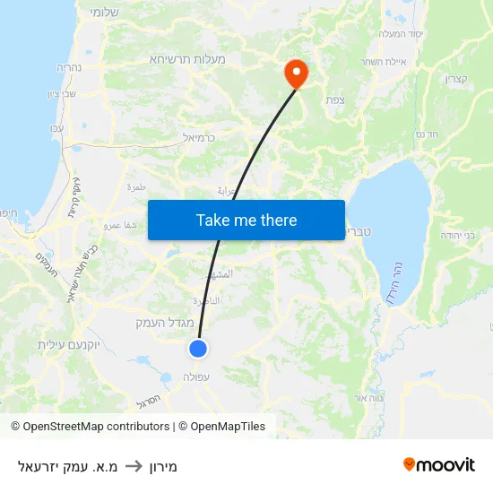 מ.א. עמק יזרעאל to מירון map