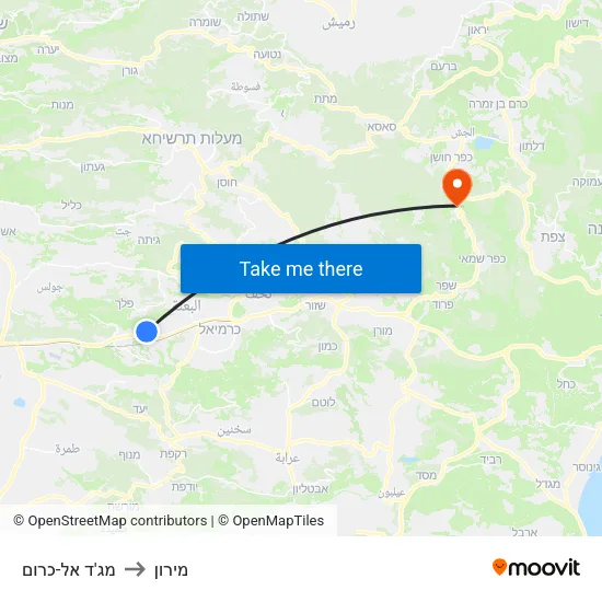 מג'ד אל-כרום to מירון map