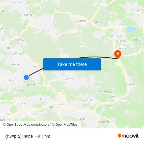 פקיעין (בוקייעה) to מירון map