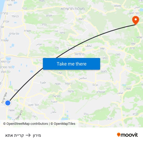 קריית אתא to מירון map