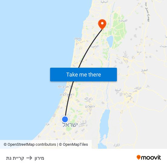 קריית גת to מירון map