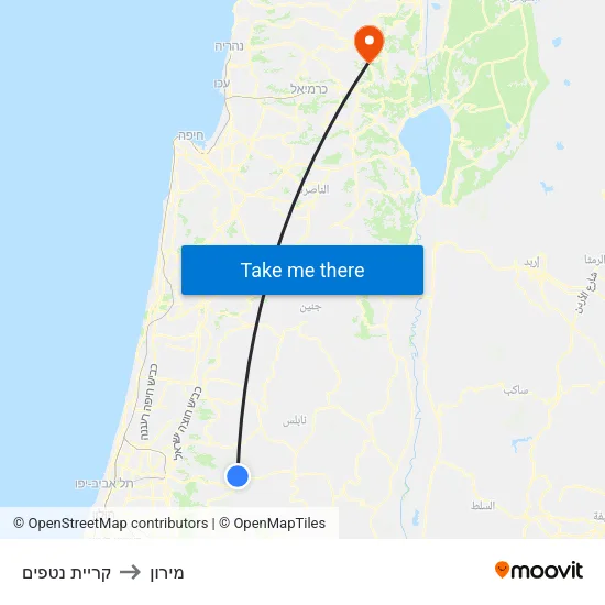 קריית נטפים to מירון map