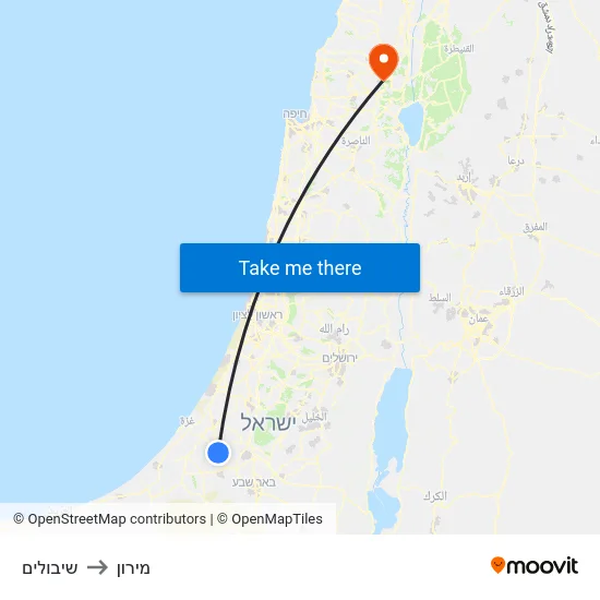 שיבולים to מירון map