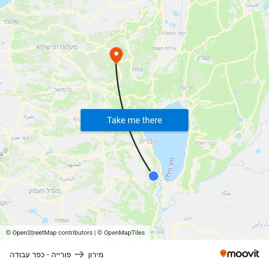 פורייה - כפר עבודה to מירון map